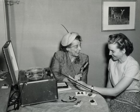 Aline Hazard interviewing a guest on the Homemaker Program Source: Wisconsin Historical Society